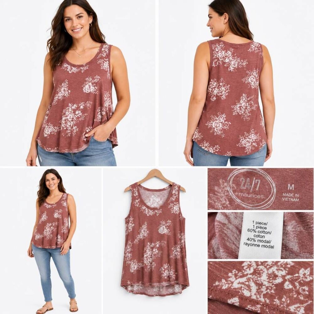 Maurices 24/7 Floral Swing Tank Top Medium Mauve